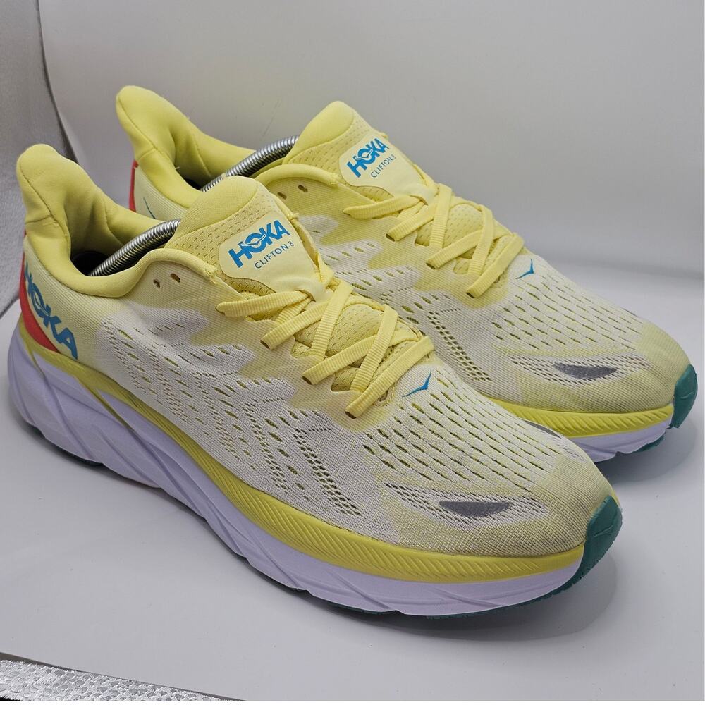 Hoka One One Clifton 8 Yellow Pearl Sweet Corn Mens 11D UK 10.5 Running Shoes
